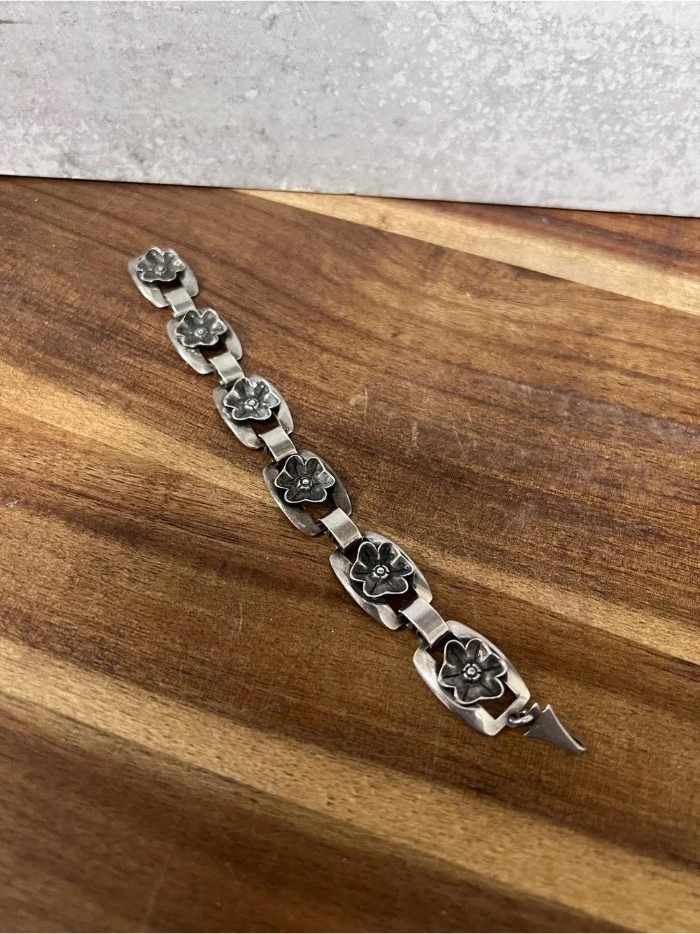 Bell Trading Company Mid-Century Sterling Silver Floral Link Bracelet